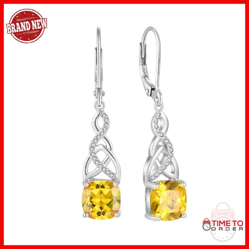 Sterling Silver Celtic Knot Leverback Earrings with Birthstone Drop